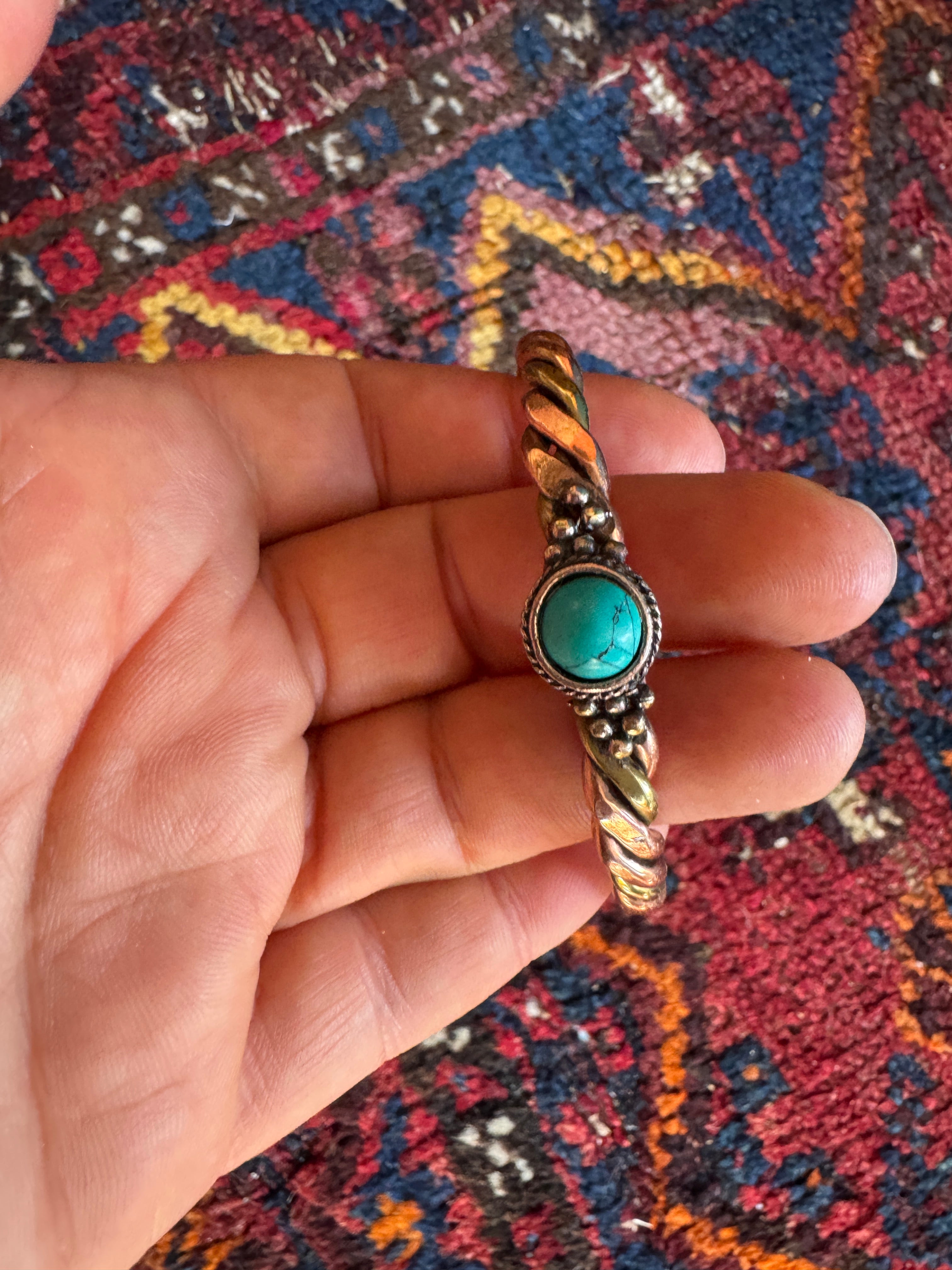 ✨ Gevlochten koper armband turquoise