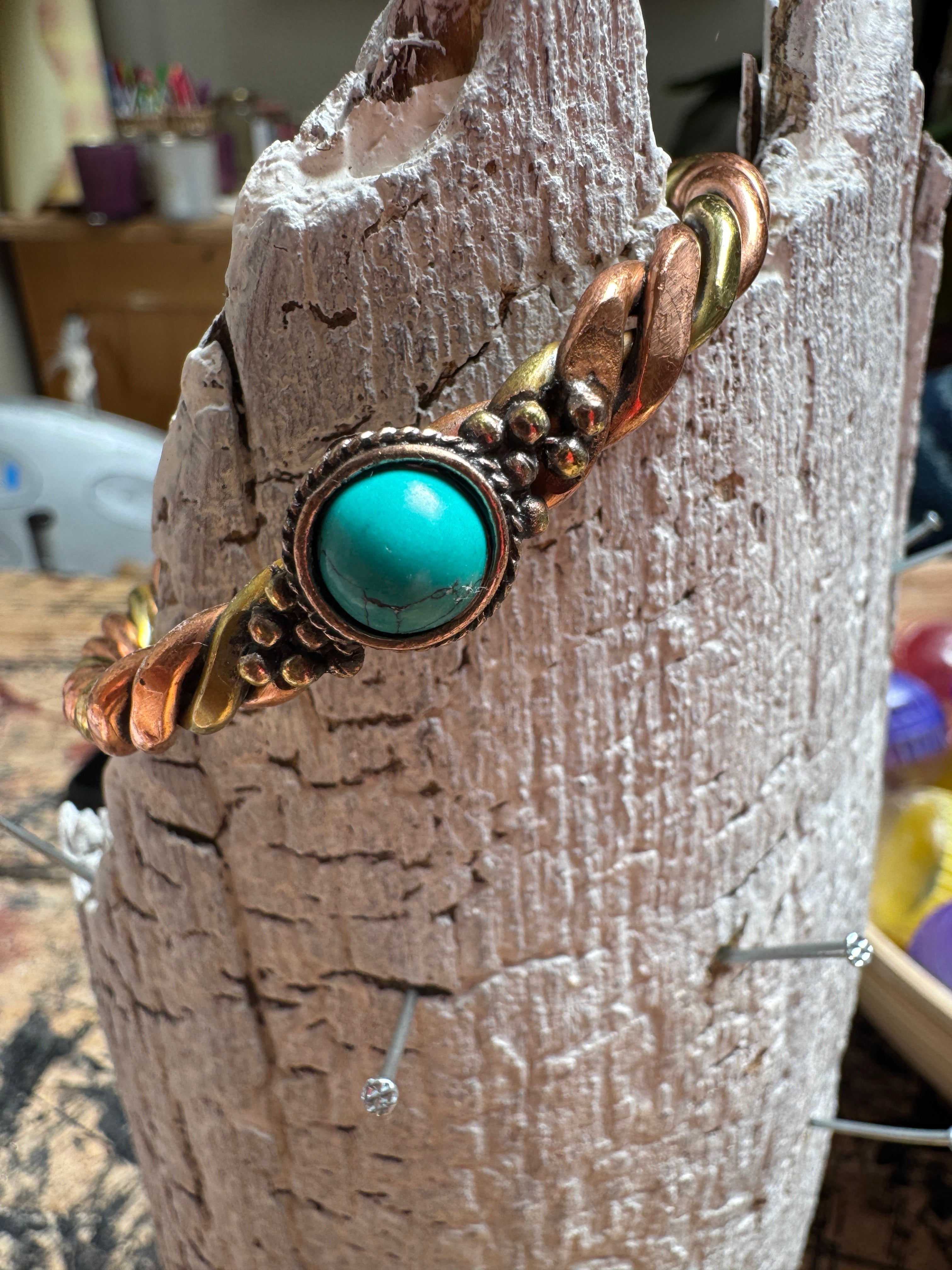 ✨ Gevlochten koper armband turquoise