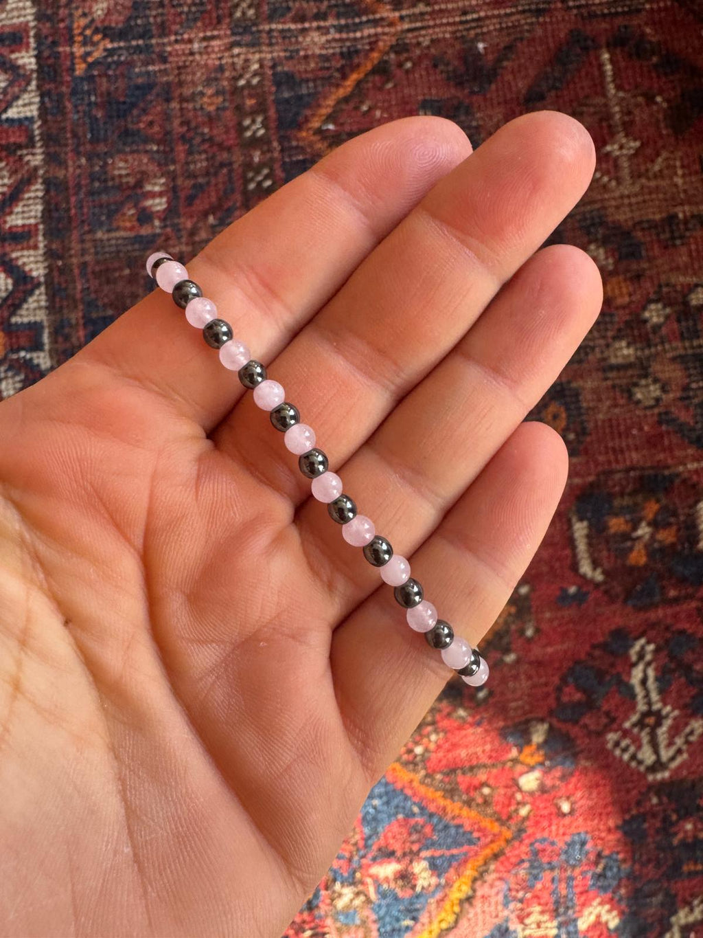 💗 Hematine & Rozenkwarts armband 🖤