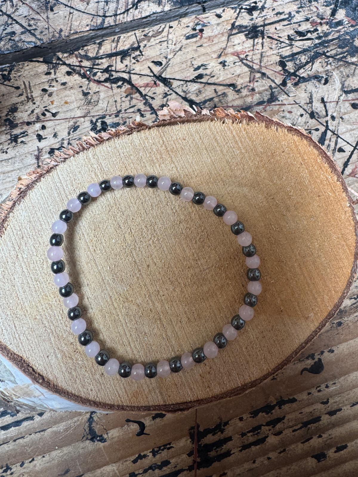 💗 Hematine & Rozenkwarts armband 🖤