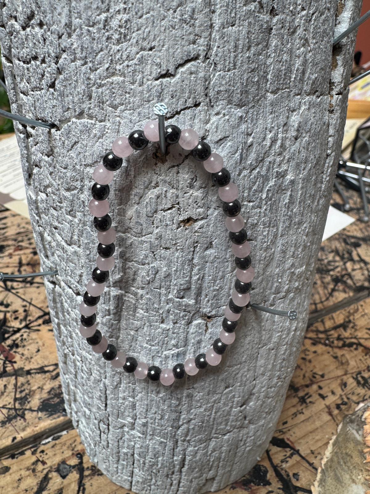 💗 Hematine & Rozenkwarts armband 🖤